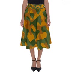 Green And Orange Camouflage Pattern Perfect Length Midi Skirt by SpinnyChairDesigns