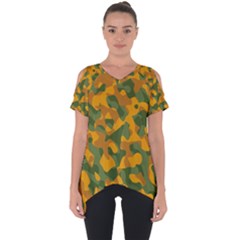 Green And Orange Camouflage Pattern Cut Out Side Drop Tee by SpinnyChairDesigns