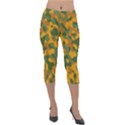 Green and Orange Camouflage Pattern Lightweight Velour Capri Leggings  View1