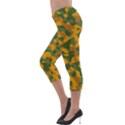 Green and Orange Camouflage Pattern Lightweight Velour Capri Leggings  View3