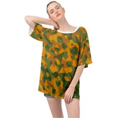 Green And Orange Camouflage Pattern Oversized Chiffon Top by SpinnyChairDesigns