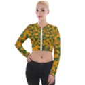 Green and Orange Camouflage Pattern Long Sleeve Cropped Velvet Jacket View1