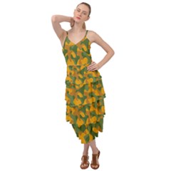 Green And Orange Camouflage Pattern Layered Bottom Dress by SpinnyChairDesigns