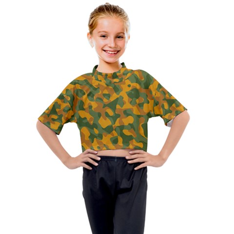 Green And Orange Camouflage Pattern Kids Mock Neck Tee by SpinnyChairDesigns