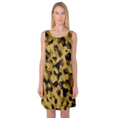 Black Yellow Brown Camouflage Pattern Sleeveless Satin Nightdress by SpinnyChairDesigns