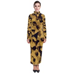 Black Yellow Brown Camouflage Pattern Turtleneck Maxi Dress by SpinnyChairDesigns