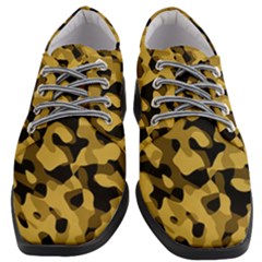 Black Yellow Brown Camouflage Pattern Women Heeled Oxford Shoes by SpinnyChairDesigns