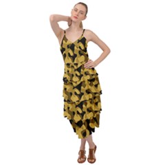 Black Yellow Brown Camouflage Pattern Layered Bottom Dress by SpinnyChairDesigns