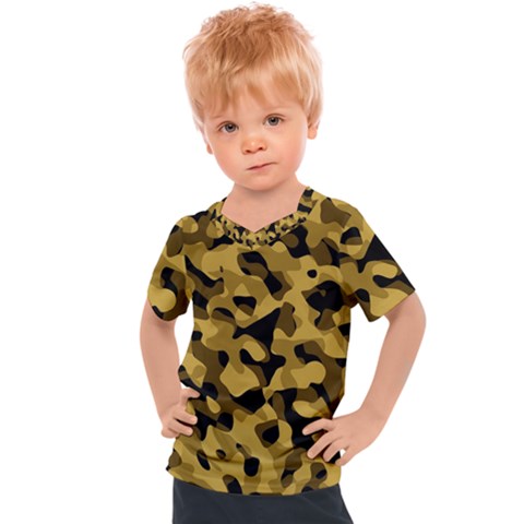 Black Yellow Brown Camouflage Pattern Kids  Sports Tee by SpinnyChairDesigns