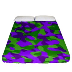 Purple And Green Camouflage Fitted Sheet (king Size) by SpinnyChairDesigns