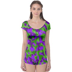 Purple And Green Camouflage Boyleg Leotard  by SpinnyChairDesigns