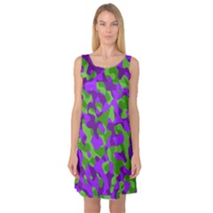 Purple And Green Camouflage Sleeveless Satin Nightdress by SpinnyChairDesigns