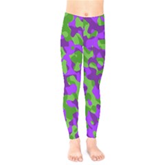 Purple And Green Camouflage Kids  Leggings by SpinnyChairDesigns