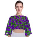 Purple and Green Camouflage Tie Back Butterfly Sleeve Chiffon Top View1