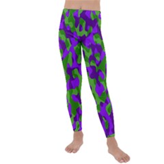 Purple And Green Camouflage Kids  Lightweight Velour Leggings by SpinnyChairDesigns