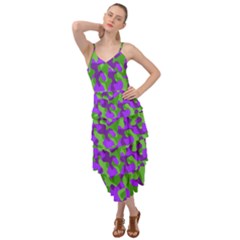 Purple And Green Camouflage Layered Bottom Dress by SpinnyChairDesigns