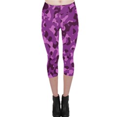 Dark Purple Camouflage Pattern Capri Leggings  by SpinnyChairDesigns