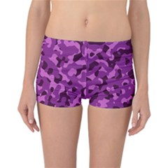 Dark Purple Camouflage Pattern Reversible Boyleg Bikini Bottoms by SpinnyChairDesigns