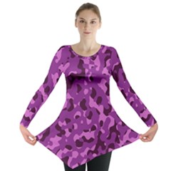 Dark Purple Camouflage Pattern Long Sleeve Tunic  by SpinnyChairDesigns