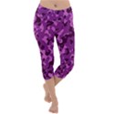 Dark Purple Camouflage Pattern Lightweight Velour Capri Yoga Leggings View1