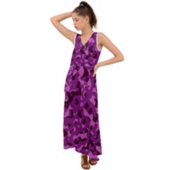 Dark Purple Camouflage Pattern V-neck Chiffon Maxi Dress by SpinnyChairDesigns