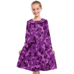 Dark Purple Camouflage Pattern Kids  Midi Sailor Dress by SpinnyChairDesigns