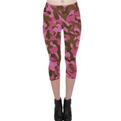 Pink And Brown Camouflage Capri Leggings  by SpinnyChairDesigns