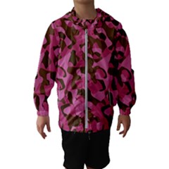 Pink And Brown Camouflage Kids  Hooded Windbreaker by SpinnyChairDesigns