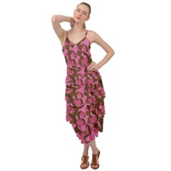 Pink And Brown Camouflage Layered Bottom Dress by SpinnyChairDesigns