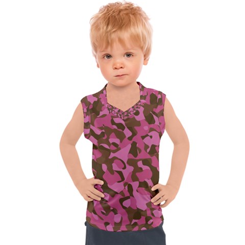 Pink And Brown Camouflage Kids  Sport Tank Top by SpinnyChairDesigns