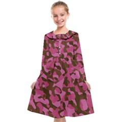 Pink And Brown Camouflage Kids  Midi Sailor Dress by SpinnyChairDesigns