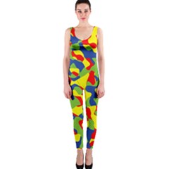 Colorful Rainbow Camouflage Pattern One Piece Catsuit by SpinnyChairDesigns