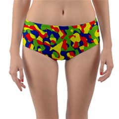 Colorful Rainbow Camouflage Pattern Reversible Mid-waist Bikini Bottoms by SpinnyChairDesigns