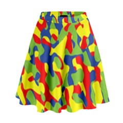 Colorful Rainbow Camouflage Pattern High Waist Skirt by SpinnyChairDesigns