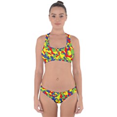 Colorful Rainbow Camouflage Pattern Cross Back Hipster Bikini Set by SpinnyChairDesigns