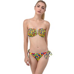 Colorful Rainbow Camouflage Pattern Twist Bandeau Bikini Set by SpinnyChairDesigns