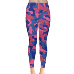 Blue And Pink Camouflage Pattern Leggings  by SpinnyChairDesigns