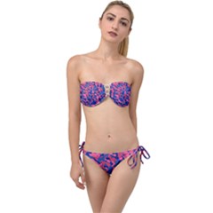 Blue And Pink Camouflage Pattern Twist Bandeau Bikini Set by SpinnyChairDesigns