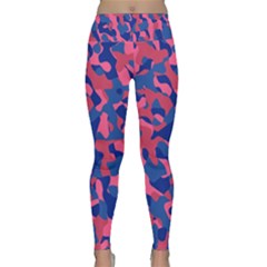 Blue And Pink Camouflage Pattern Lightweight Velour Classic Yoga Leggings by SpinnyChairDesigns