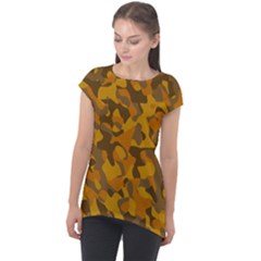 Brown And Orange Camouflage Cap Sleeve High Low Top by SpinnyChairDesigns