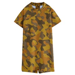 Brown And Orange Camouflage Kids  Boyleg Half Suit Swimwear by SpinnyChairDesigns