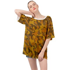 Brown And Orange Camouflage Oversized Chiffon Top by SpinnyChairDesigns