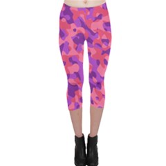 Pink And Purple Camouflage Capri Leggings  by SpinnyChairDesigns