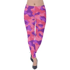 Pink And Purple Camouflage Velvet Leggings by SpinnyChairDesigns