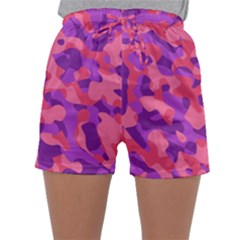 Pink And Purple Camouflage Sleepwear Shorts by SpinnyChairDesigns