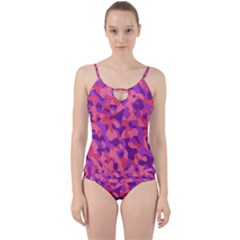 Pink And Purple Camouflage Cut Out Top Tankini Set by SpinnyChairDesigns