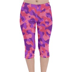 Pink And Purple Camouflage Velvet Capri Leggings  by SpinnyChairDesigns