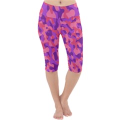 Pink And Purple Camouflage Lightweight Velour Cropped Yoga Leggings by SpinnyChairDesigns