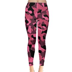 Black And Pink Camouflage Pattern Leggings  by SpinnyChairDesigns