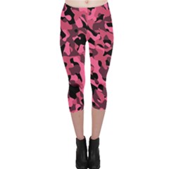 Black And Pink Camouflage Pattern Capri Leggings  by SpinnyChairDesigns